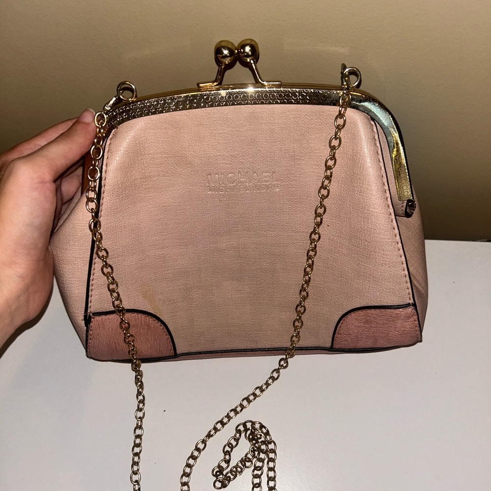 Michael Kors Blush Pink Clutch with Gold Chain